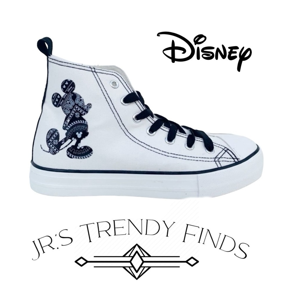 Disney Mickey Paisley Canvas Hi-Top Shoes White